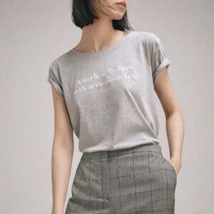Massimo Dutti Gray Embroidered Text Tee | XS | Minimalist Cotton T-Shirt